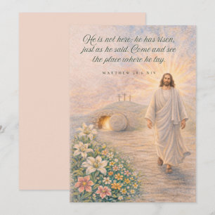 Tarjeta Festiva Él ha Resucitado – Mateo 28:6 Versículo Bíblico - 