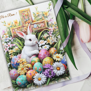 Tarjeta Festiva Él ha resucitado Religioso Conejo de Pascua Cruz F