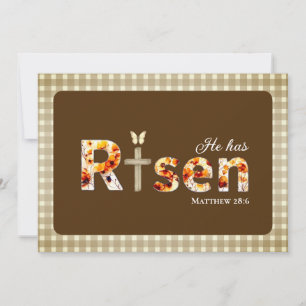Tarjeta Festiva Él ha resucitado Versículo Bíblico Cruz Religiosa 