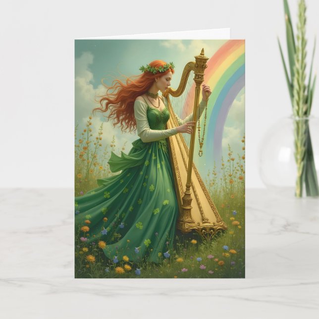 Tarjeta Festiva El Harpist y el Día del Arcoiris en San Patricio (Anverso)