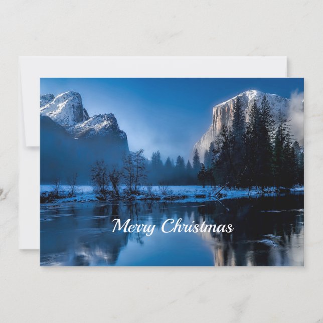 Tarjeta Festiva El hermoso plano de los Navidades azul amarillento (Anverso)