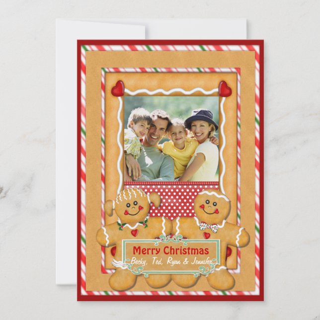 Tarjeta Festiva El hombre y la mujer del pan de jengibre saludan (Anverso)