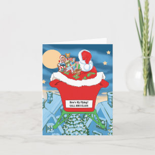 Tarjeta Festiva El humor de los Navidades de Santa Claus como vuel