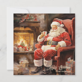 Tarjeta Festiva El ilustracion de Retro Cute Santa Claus lee carta
