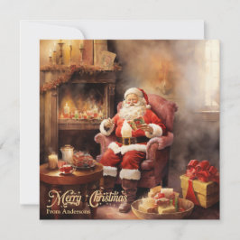 Tarjeta Festiva El ilustracion de Retro Cute Santa Claus lee carta