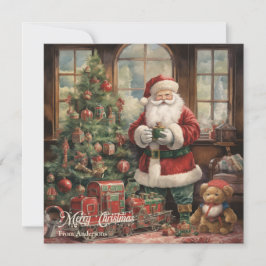 Tarjeta Festiva El ilustracion retro Santa Claus y el árbol de Nav