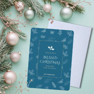Tarjeta Festiva El invierno oro simple deja a los Navidades azules
