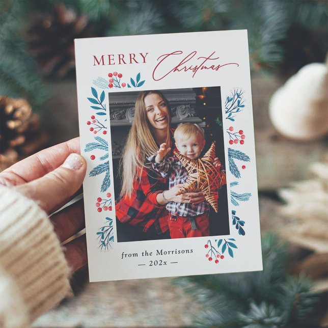 Tarjeta Festiva El invierno Verde azulado deja a Navidades de Flor (Subido por el creador)