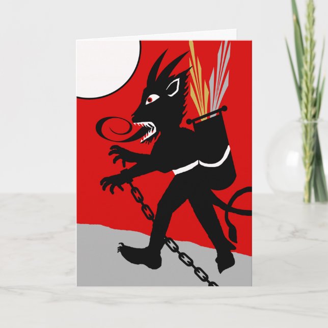 Tarjeta Festiva El Krampus está llegando, la bestia de Krampusnach (Anverso)