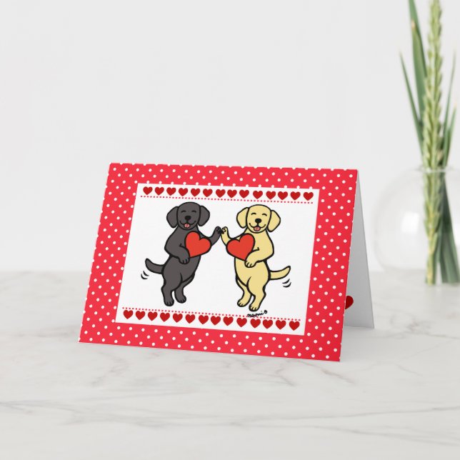Tarjeta Festiva El Labrador Negro y el Amarillo Labrador Valentine (Anverso)