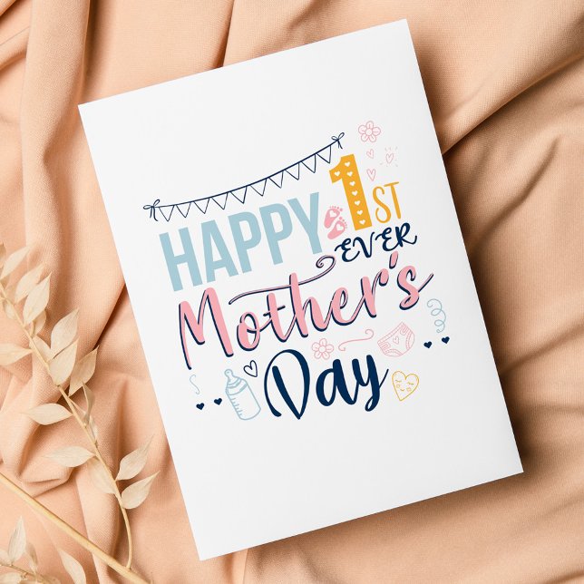 Tarjeta Festiva El lindo primer día de la madre personalizado (Happy 1st Mothers Day Boho Greetings Card)