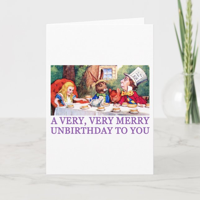 TARJETA FESTIVA ¡EL MAD HATTER DESEA A ALICE UN DÍA DE NACIMIENTO  (Anverso)