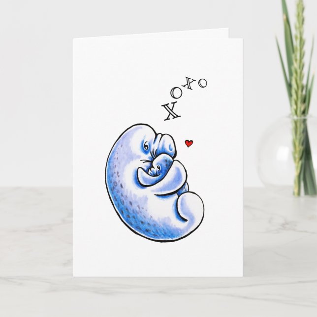 Tarjeta Festiva El Manatee abraza amor de los besos (Anverso)