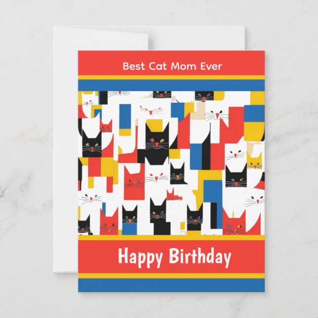 Tarjeta Festiva El mejor cumpleaños de la madre del gato (Anverso)