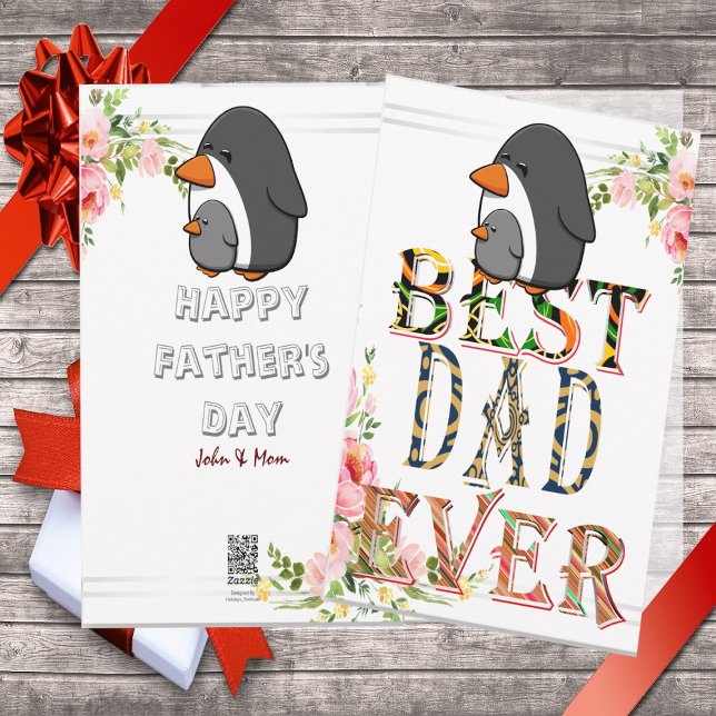 Tarjeta Festiva El mejor papá jamás padre del pingüino floral (Subido por el creador)