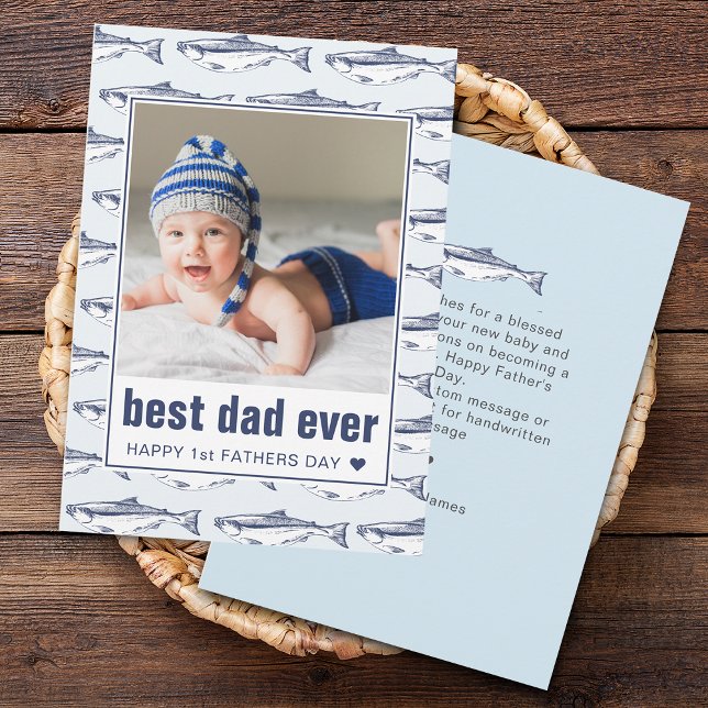 Tarjeta Festiva El mejor patrón de pescado del día del padre (Father's Day Best Dad Ever Fish Pattern Flat Holiday Card)