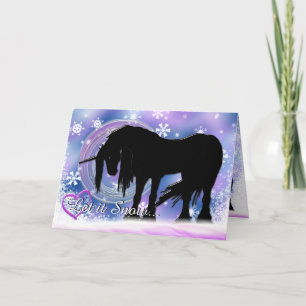 Tarjeta Festiva El místico unicornio negro (Que nieve)