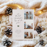 Tarjeta Festiva El Momento Más Maravilloso Del Año Foto<br><div class="desc">¡es la época más maravillosa del año!,  moderna tarjeta minimalista de 3 fotos de vacaciones. Presentan una decoración de tonos beige y oliva suaves con una tipografía negra elegante y detalles de un arco verde festivo.</div>