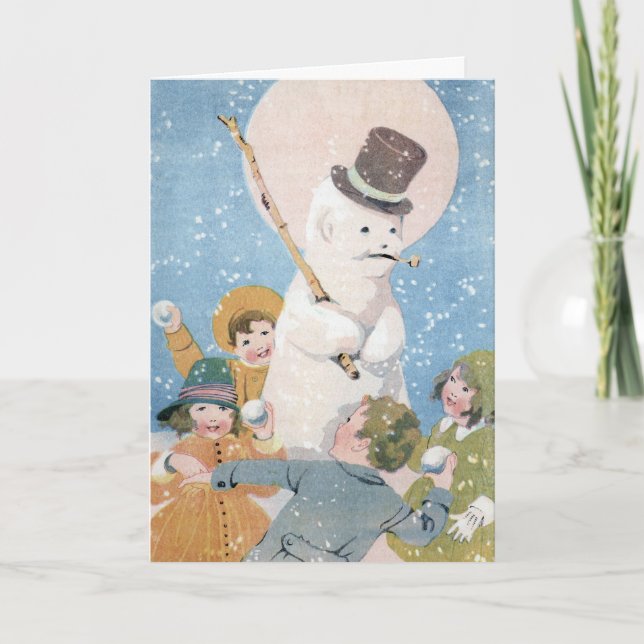 Tarjeta Festiva El muñeco de nieve de E. Dorothy Rees (Anverso)