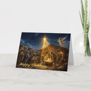 Tarjeta Festiva El Nacimiento con los Magos trayendo regalos