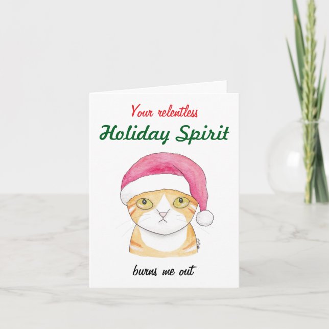 Tarjeta Festiva El Naranja gracioso Tabby Ginger Grumpy Cat Navida (Anverso)