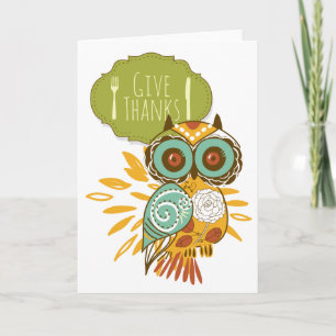 Tarjeta Festiva El Naranja Retro Owl Da Las Gracias Feliz Día De G