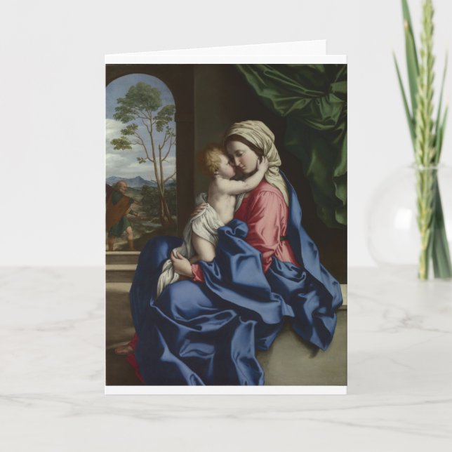 Tarjeta Festiva El niño de Cristo abraza a Madonna (Anverso)