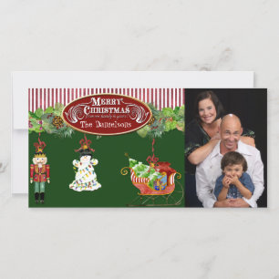 Tarjeta Festiva El Nutcracker de Snowman Santa Sleigh