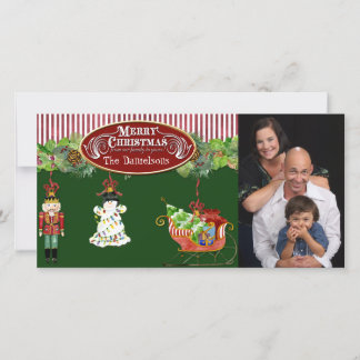 Tarjeta Festiva El Nutcracker de Snowman Santa Sleigh