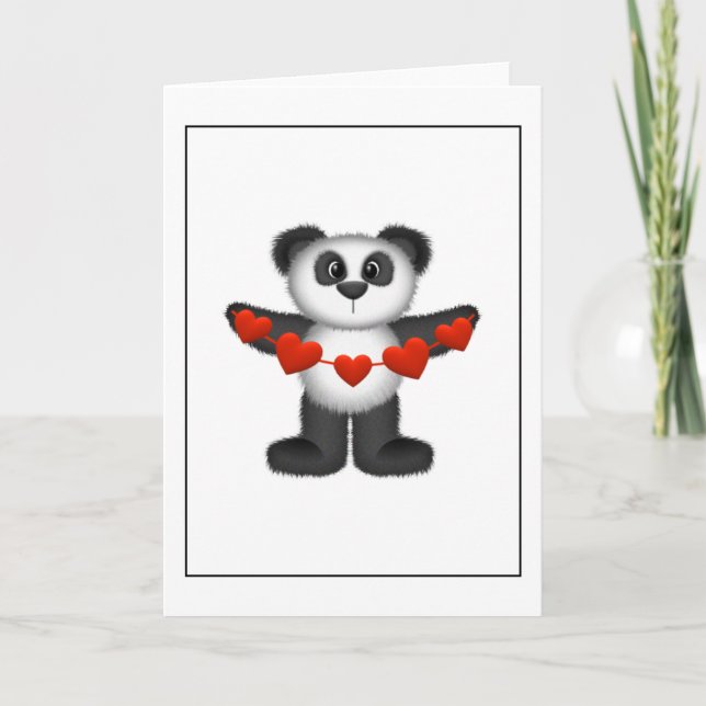 Tarjeta Festiva El oso de San Valentín Panda sostiene una cadena d (Anverso)
