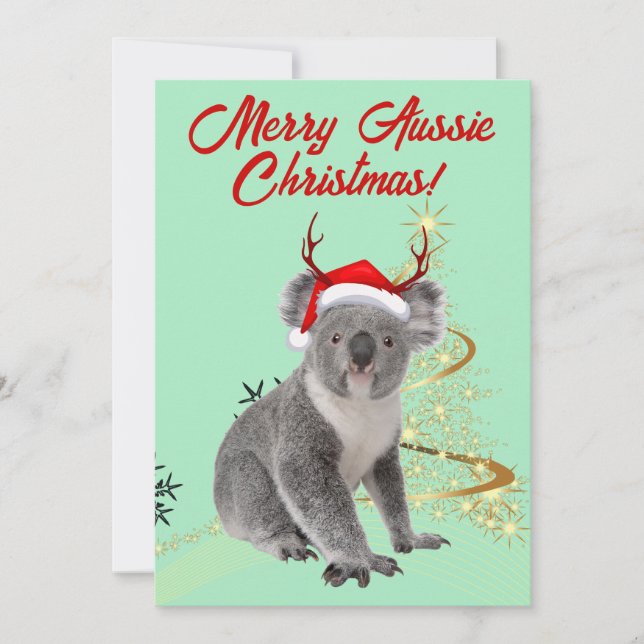Tarjeta Festiva El oso Koala de Merry Aussie Navidades (Anverso)