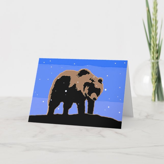 Tarjeta Festiva El oso pardo en invierno - Arte de vida salvaje or (Anverso)