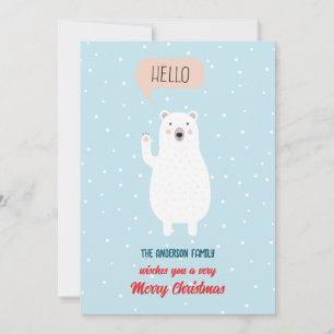 Tarjeta Festiva El oso polar personalizado dice Hola