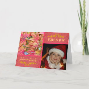 Tarjeta Festiva El otoño deja a los navidades con una foto rosada