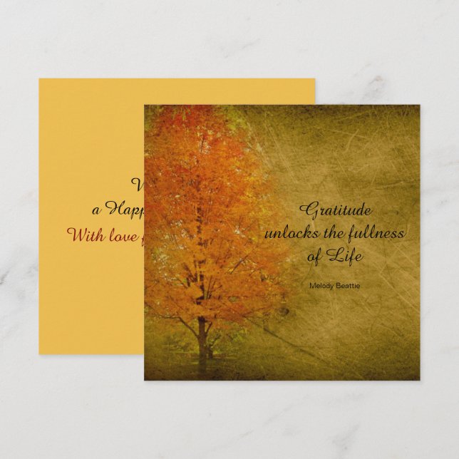 Tarjeta Festiva El otoño feliz del día de gracias deja la gratitud (Anverso / Reverso)