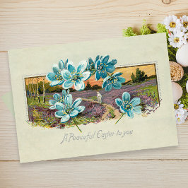 Tarjeta Festiva El paisaje vintage de Pascua y el olvido-me-Nots