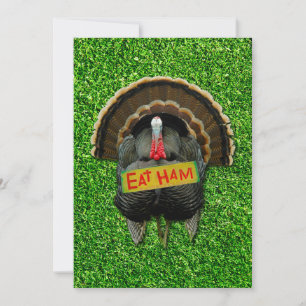 Tarjeta Festiva El pavo orgulloso de SlipperyJoe come jamón colgar