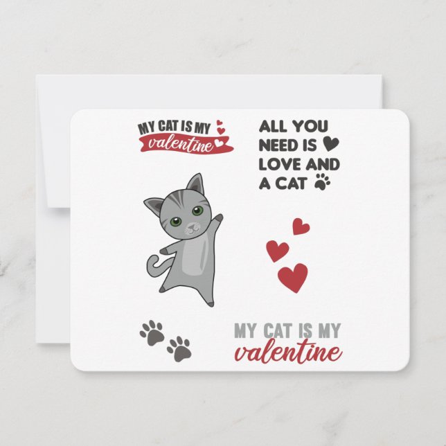 Tarjeta Festiva El Pegatina De Gatos Me Fijó Mi Gato Es Mi Valentí (Anverso)
