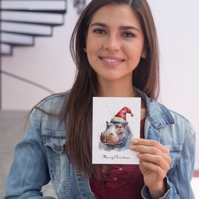 Tarjeta Festiva El pequeño hipopótamo de Santa, personalizado (Subido por el creador)