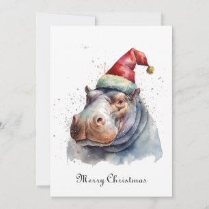 Tarjeta Festiva El pequeño hipopótamo de Santa, personalizado