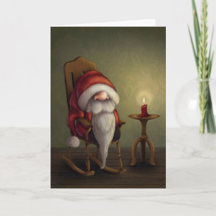 Tarjeta Festiva El pequeño Santa en su mecedora