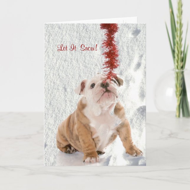 Tarjeta Festiva El perrito del bulldog lo dejó nevar saludando el (Anverso)