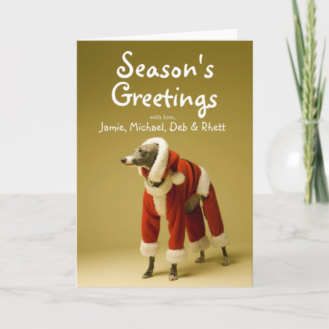 Tarjeta Festiva El perro lleva la ropa de Papá Noel 2 (Anverso)