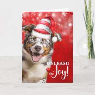 Tarjeta Festiva El perro pastor australiano desata a los Navidades