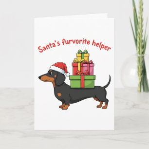 Tarjeta Festiva El Perro Salchicha Ayudante Favorito de Santa