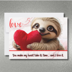 Tarjeta Festiva El personalizado Valentine Sloth Heart se toma su
