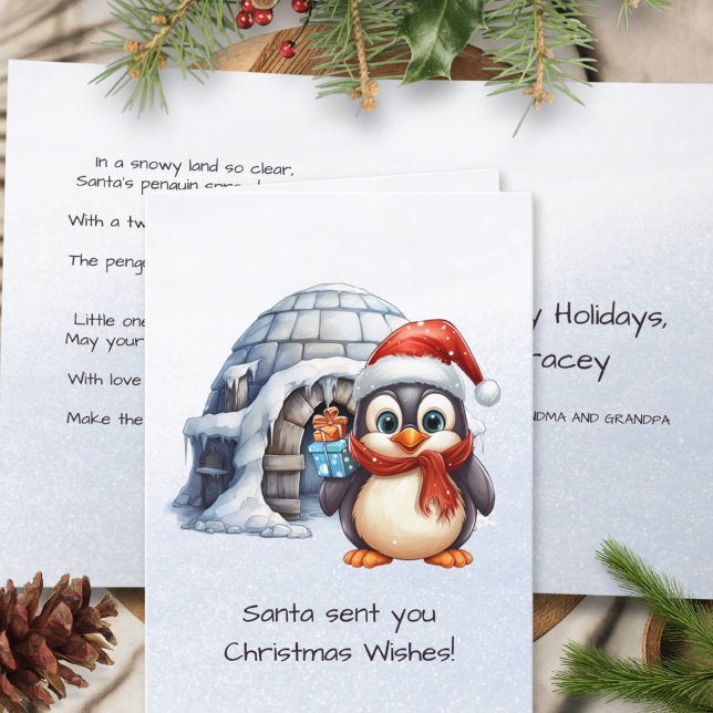 Tarjeta Festiva El pingüino Cute Santa Hat engaña a los niños Navi (Subido por el creador)