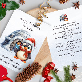 Tarjeta Festiva El pingüino Cute Santa Hat engaña a los niños Navi