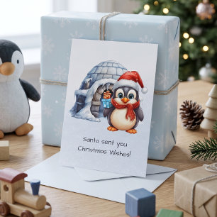 Tarjeta Festiva El pingüino Cute Santa Hat engaña a los niños Navi