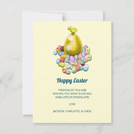 Tarjeta Festiva El pollito de Pascua y el huevo de Pascua dorado